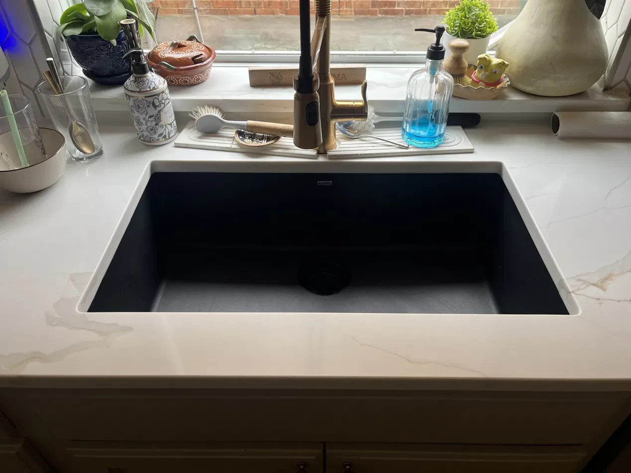 Newly installed kitchen sink and faucet